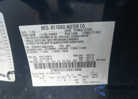 2010 Ford Flex Sel from USA, damaged, VIN 2FMGK5CC5ABA76806